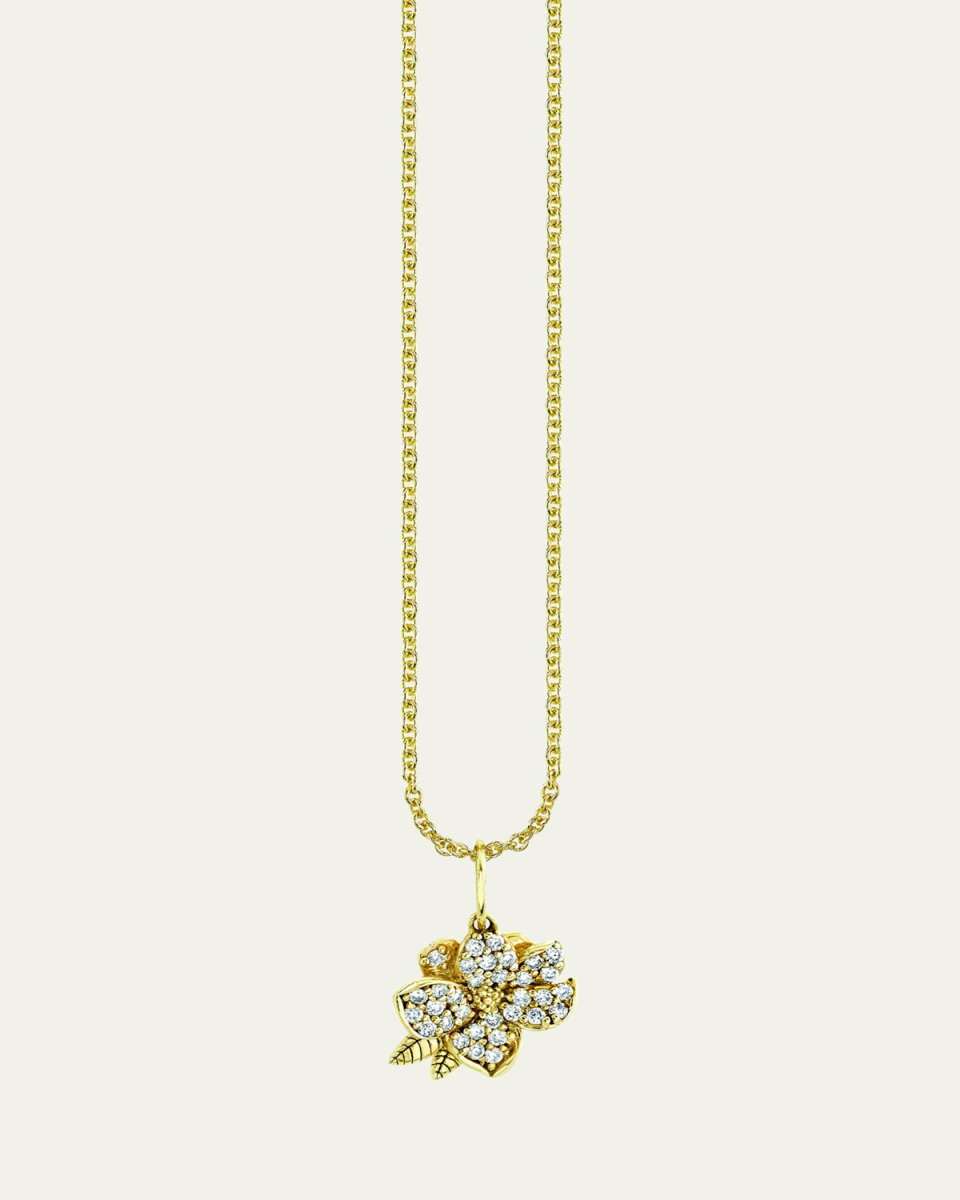 14K Yellow Gold Small Magnolia Diamond Pendant Necklace
